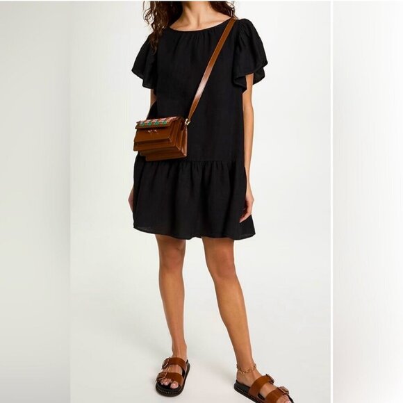 Velvet by Graham &amp; Spencer Anthropologie Kassidy Black Linen  Tiered Dress
